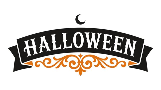 Vintage halloween banner with ornate details and a crescent moon illustration