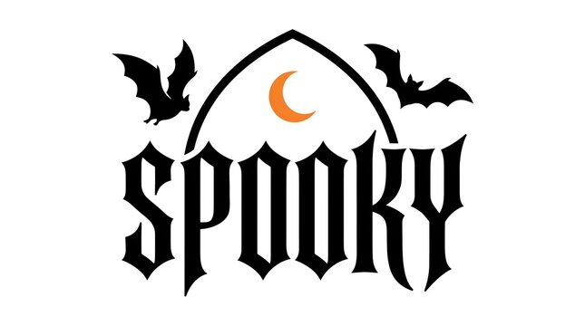 Vintage halloween design with spooky lettering crescent moon and silhouetted bats