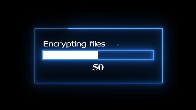 Neon Blue File Encryption Progress Bar Animation on Dark Background, 100 Percent Loading Indicator for Data Security and File Protection , 4K Motion Graphics.