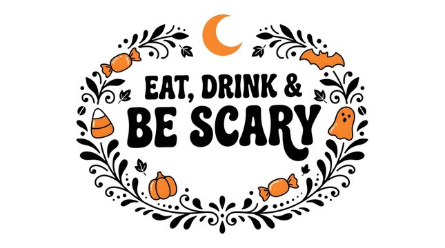 Festive halloween design with pumpkins crescent moon and spooky typography