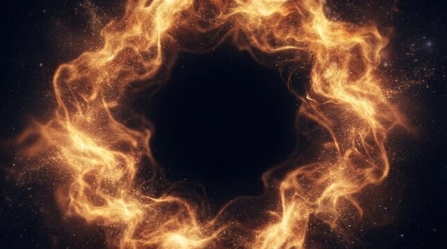 Glowing Fire Flame Ring on Black Background