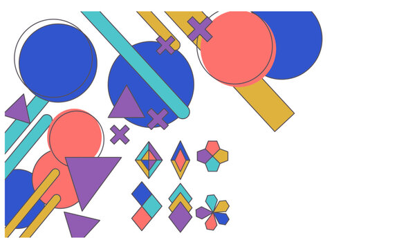 Colorful geometric shapes and abstract vector illustration with playful design isolated on transparent background, isolated on white background, Vector geometric mosaic patterns  background design 202