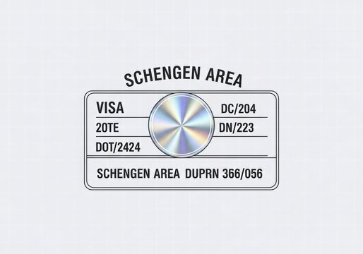 Simple visa design for Schengen Area with holographic feature, travel ai illustration graphics, AI generated