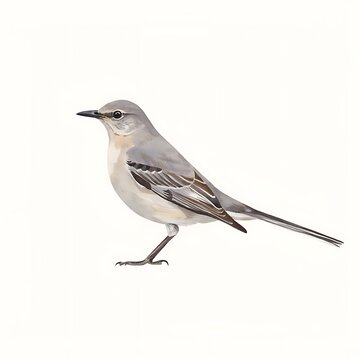 Northern mockingbird illustration. Hand painted watercolor bird. Nature art.