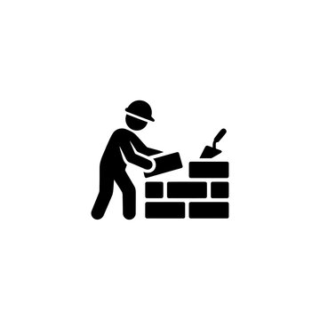 Construction worker building a brick wall with a trowel during daylight isolated on transparent background
