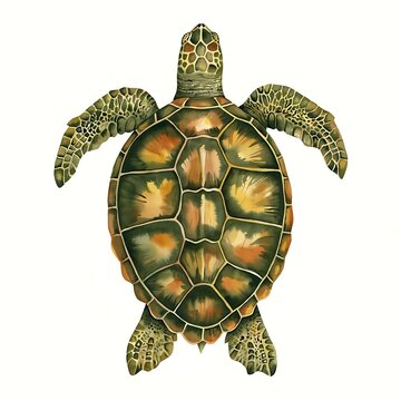 Sea turtle swimming. Marine reptile isolated on white. Wildlife nature concept.