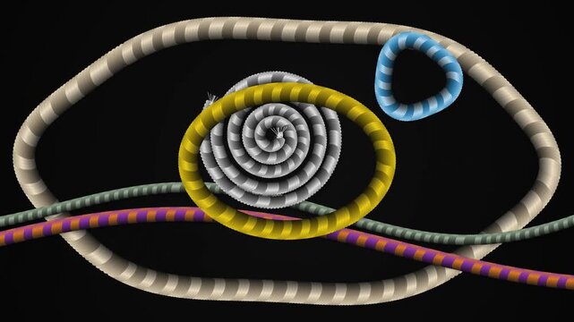 Abstract 3D Segmented Cable Eye Motion Background Loop, Dynamic Braided Rope Coil Iris for AI Vision, Security & VJ Visuals