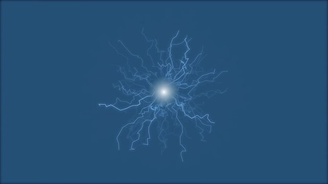 Abstract Glowing Blue Electric Lightning Motion Background Loop, Dynamic Radial Spark Discharge Energy Burst for Tech & VJ Visuals