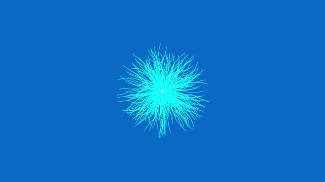 Abstract Glowing Cyan Blue Neural Fiber Core Motion Background Loop, Dynamic Radial Biological Energy Cell Burst for Biotech, Science & VJ Visuals