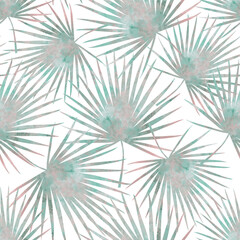 Tropical palm leaves watercolor seamless pattern in soft green tones © Ольга Кухта
