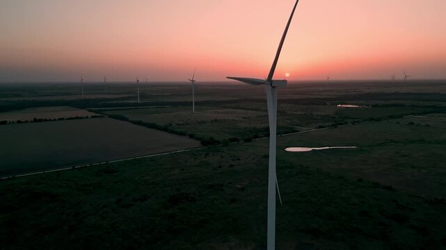 Aerial Orbit of Texas Windmill at Sunset