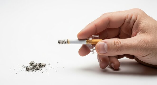 Hand Holding Cigarette With Ashes For Smoking Addiction And Health Awareness