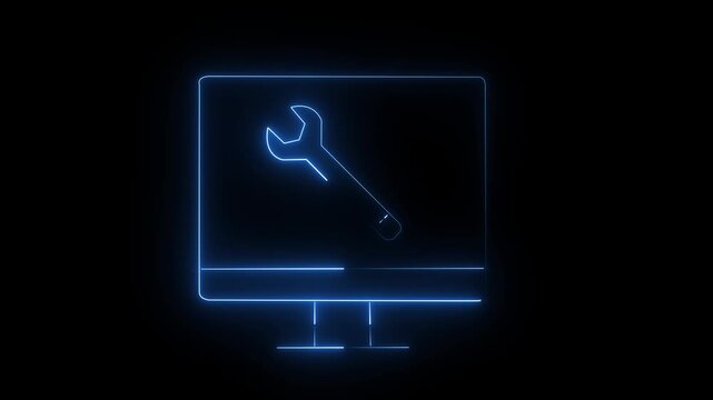 Blue computer monitor with wrench icon