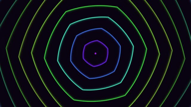 Abstract Multicolor Polygon Tunnel Motion Background Loop, Glowing Geometric Heptagon Vortex for Sci-Fi, Gaming & VJ Visuals