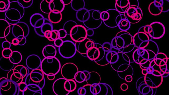 Abstract Neon Pink & Purple Floating Circles Motion Background Loop, Glowing Overlapping Ring Bubbles for Fashion, Party & VJ Visuals
