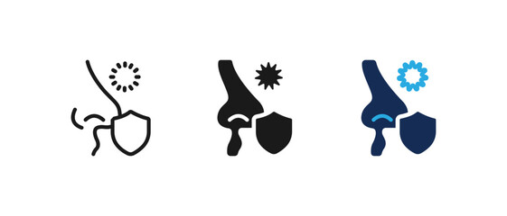 Fototapeta premium Virus protection icon set, immunity shield medical symbol, vector illustration.