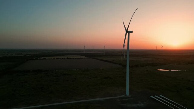 Aerial of Texas Windmills at Sunset