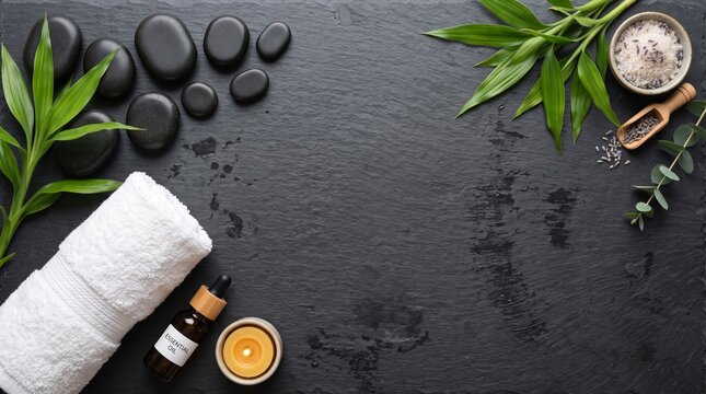 Zen Spa Wellness Essentials on Dark Slate Surface