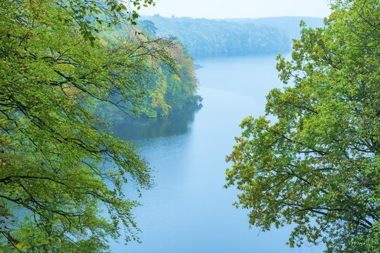 Autumn at Schmale Luzin, lake in Mecklenburg-Western Pomerania, Feldberg Lake District, Mecklenburg-Western Pomerania, Germany