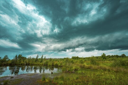 Thunderstorm over Goldenstedter Moor, clouds, weather, Goldenstedt, Lower Saxony, Germany