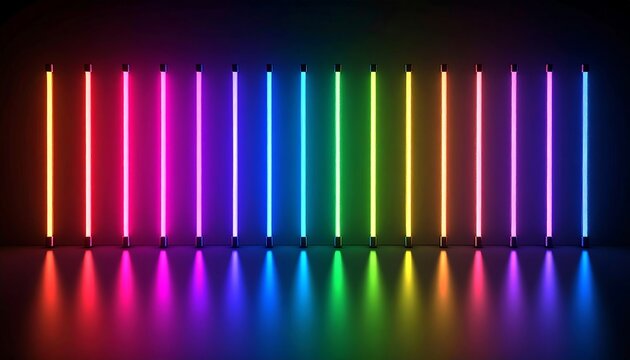 Colorful neon light display with vertical lines in the studio setting