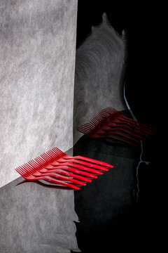 Still life with red forks on an abstract background