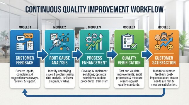 Business team analyzing customer feedback and root causes. Corporate professionals reviewing data for quality improvement.