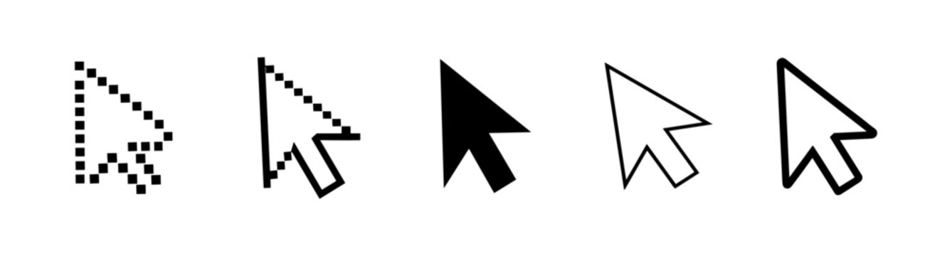 Mouse cursor: Set of five different computer mouse cursor arrow on white background