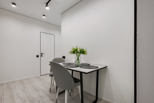 Interior of the modern luxure room and  work area  in studio apartments in minimalistic style