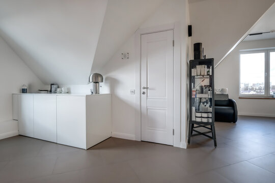 Interior of the modern luxure room and  work area  in studio apartments in minimalistic style