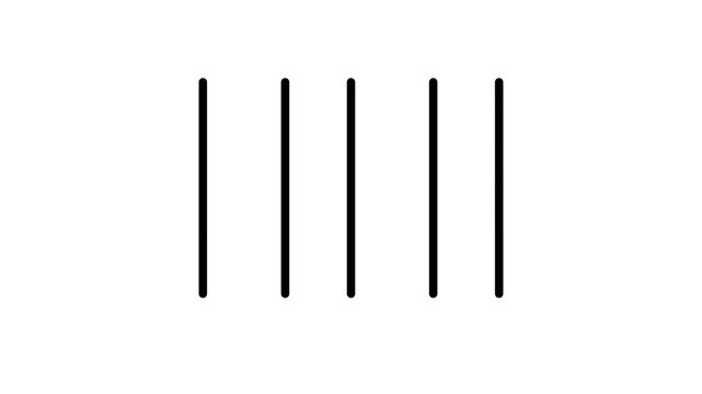 Five parallel vertical black lines on a plain white background, forming a simple graphic representation or a tally mark.
