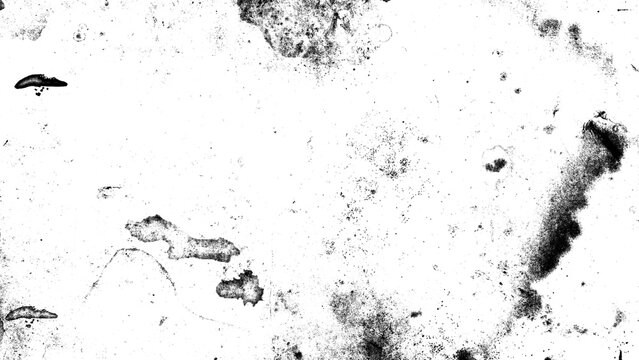Abstract grunge texture with black ink stains and spots on white paper, dirty aged surface with scattered imperfections, retro distressed background for design.