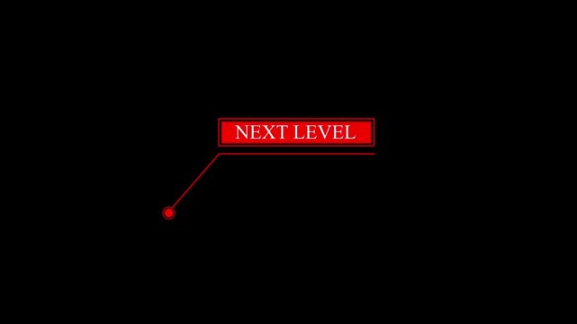 Red hud callout animation with next level text overlay, futuristic digital interface for gaming and tech motion.