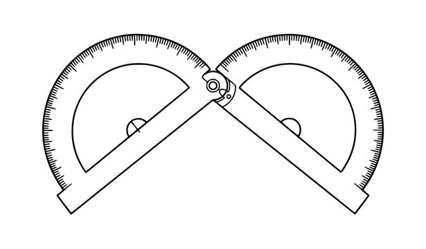 Folding protractor geometry measuring tool line art vector illustration