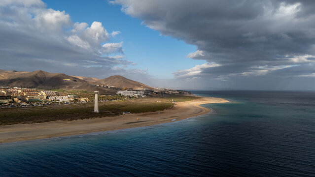 Morro Jable lighthouse and Playa del Matorral from above