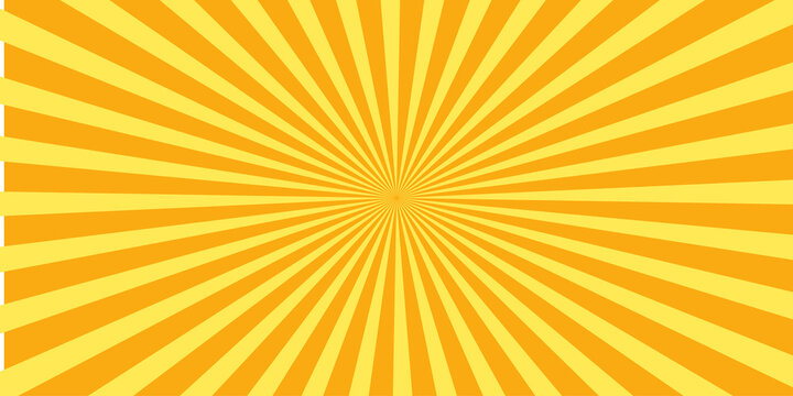 Orange sun ray background. Shine summer sunburst in retro design. Template for poster or banner.