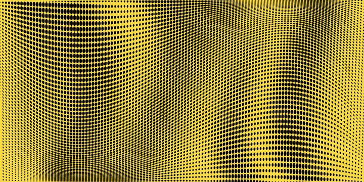 Stripped halftone dots pattern texture background. Black and white pixels. Modern dotted vector illustration. Abstract wavy lines. Points backdrop. Polka dots yellow black pattern