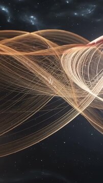 Vertical video: Oscillating braided ribbon shifting in space after right flare, sending energy wave
