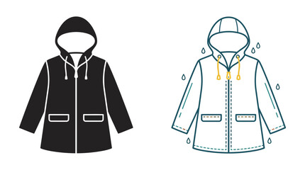 Raincoat illustration with two color variations and visible drawstring details © As