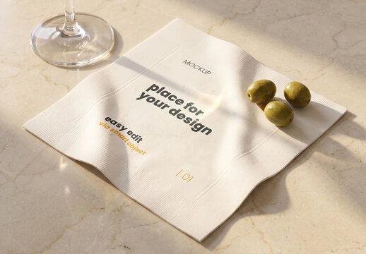 Luxury Paper Napkin Branding Mockup on Marble Surface