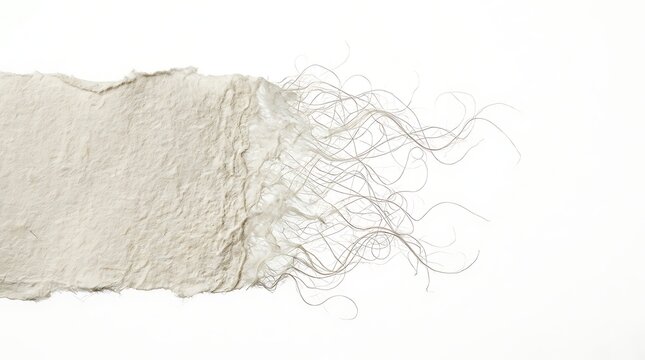 Torn edge of handmade paper with frayed fibers