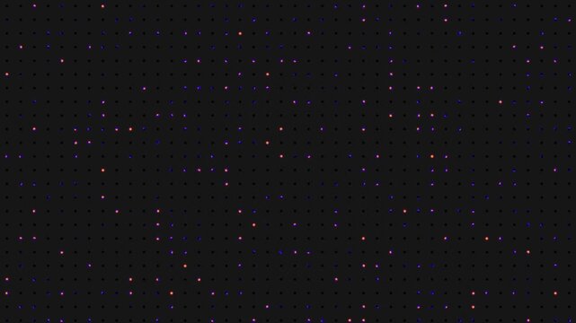 Abstract dark background with colorful glowing particles forming a seamless digital starfield texture and atmospheric motion sequence