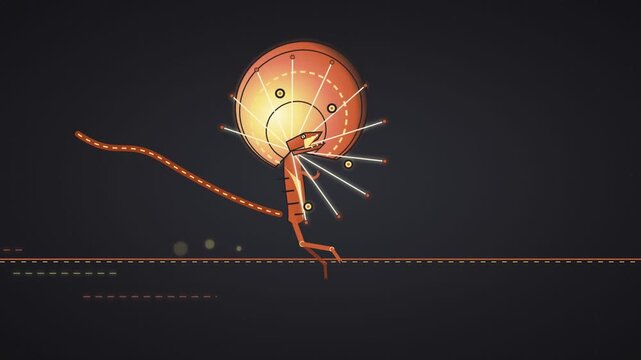 Abstract futuristic creature with glowing circular halo in dark digital space