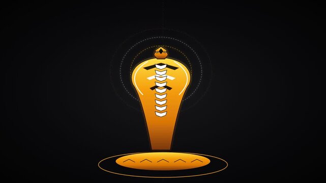 Minimalist digital illustration of a glowing yellow cobra snake on a dark background