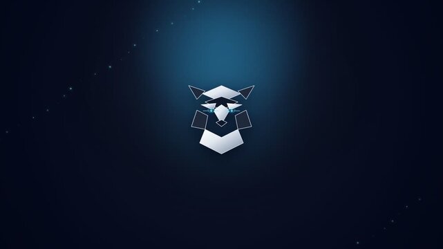 Abstract geometric animal head logo glowing on dark blue digital background