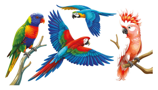  Set of colorful tropical parrots and cockatoos vector illustration.svg