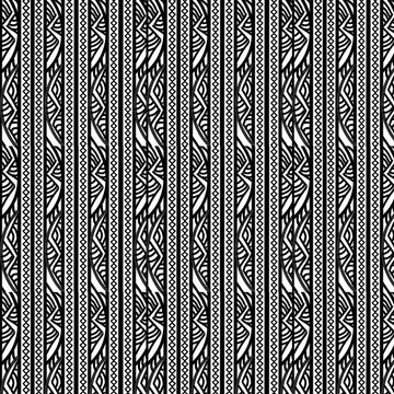 Black and white seamless tribal ethnic line pattern illustration background