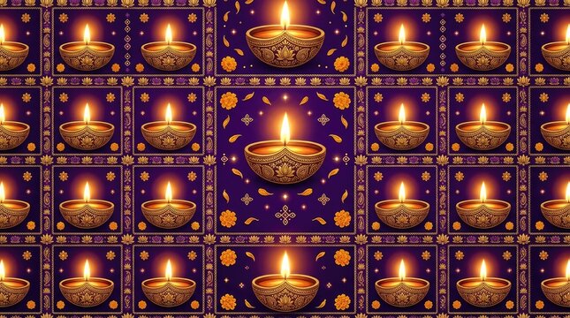 Diwali festival celebration with golden diya lamps arranged in intricate geometric pattern cultural heritage festival celebration tradition geometric illumination