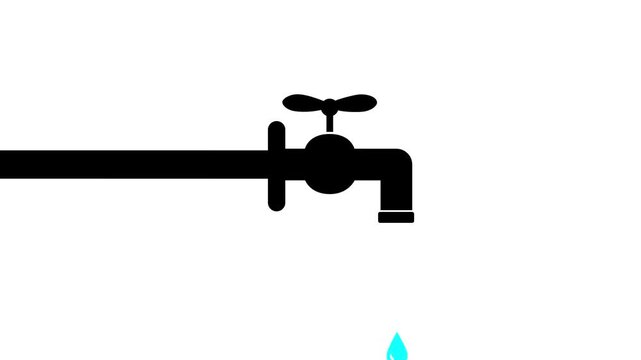 water tap icon black color animation white background. Motion Graphic concept.