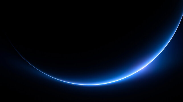 Glowing Blue Planet Horizon in Dark Outer Space